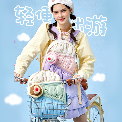 LOLA DESIGN甜心蛋糕双肩包 可爱书包迷你女大学生出行轻便背包女 - 图0