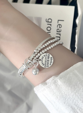 925纯银手链女高级感ins风小众轻奢精致三层多圈英文手串闺蜜