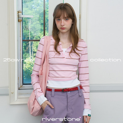 riverstone plus 天丝假两件条纹长袖上衣女秋季修身正肩短袖T恤 - 图3