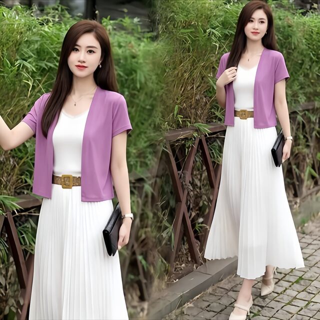 ຕາຫນ່າງແຂນສັ້ນ shawl ແມ່ຍິງ summer suspender cardigan ບາງງ່າຍດາຍ versatility blouse ຂະຫນາດນ້ອຍ waistcoat ສັ້ນເທິງ