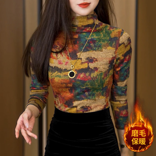 Ti Shitian half turtleneck German velvet top women's long-sleeved autumn clothing