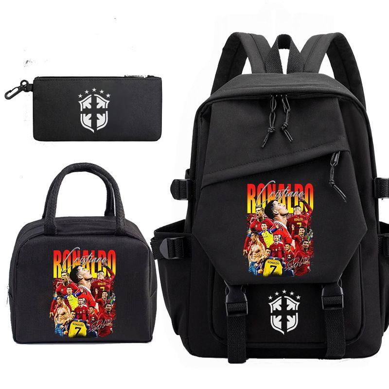 2026新款热销C罗Ronaldo中学生校园书包背包笔袋午餐包三件套,淘宝优惠券,粉丝福利购,淘宝优惠卷