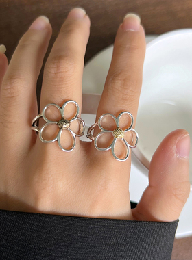 925银开口镂空花朵戒指女