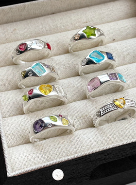 韩国ins彩锆饰品女银戒指