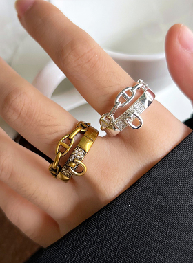 重工小众猪鼻子925银女戒