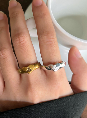 小众简约925银星球爱心女戒