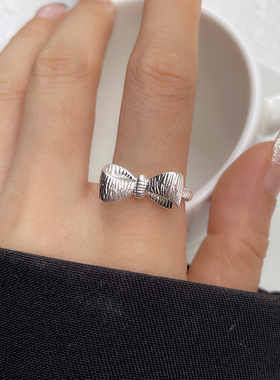 925银蝴蝶结开口戒指女