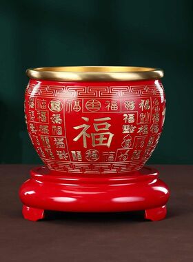 黄铜百福聚宝盆摆件百福缸实心招财客厅办公室店铺开业聚财存钱罐