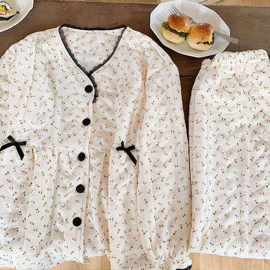 Pure cotton air cotton confinement clothes spring and autumn postpartum autumn and winter style thickened pregnant women pajamas breastfeeding clothes during pregnancy