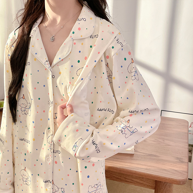 春秋中厚款带胸垫亲肤云感棉月子服产后孕妇哺乳睡衣长袖宽松透气 - 图2