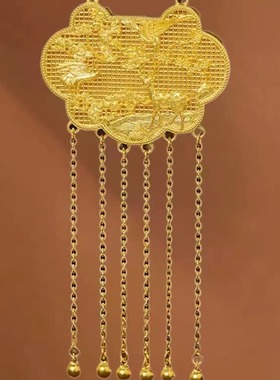 镀金喜上眉梢锁包吊坠项链喜鹊流苏项圈宫廷中式平安锁婚嫁毛衣链