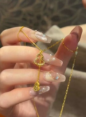 碎碎冰双层葫芦项链女小众设计轻奢高级感黄金色爆闪精致锁骨链女