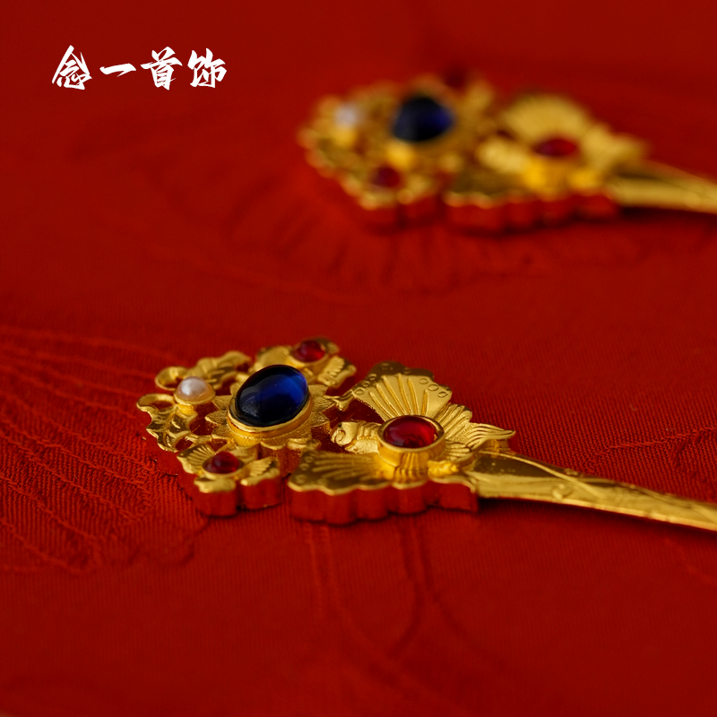 镀金汉服金色发簪簪子凤钗金钗发钗金发簪发簪新中式发簪蝶恋花 - 图0
