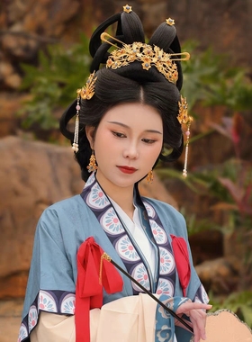 镀金嵌金钿头钗U型钗双股钗华髻汉服配饰唐代供养人配簪子发簪