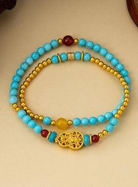 新中式绿松石葫芦古法双圈手链