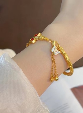 铜镀金珐琅彩蝴蝶蜻蜓流苏半镯手链送女友礼物新中式