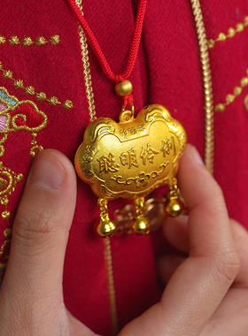 铜镀金古法黄金色如意锁项链宝宝锁长命富贵健康平安锁包满月周岁