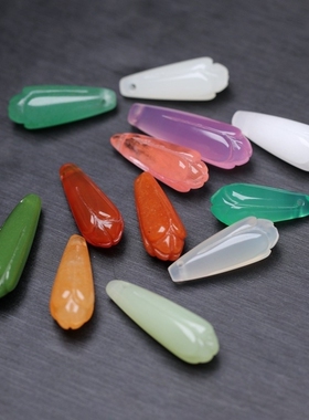 白玉东陵玉白红绿粉玛瑙玉石玉兰花吊坠 diy饰品配件 发簪材料包