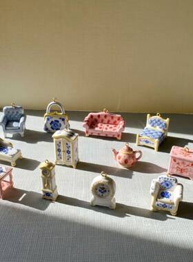迷你复古家具吊坠青花草莓手绘釉面仿真微缩摆件少女DIY手链项链