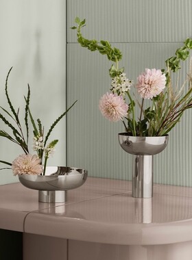 Mossgarden 侘寂风现代插花瓶不锈钢花器鲜花瓶干花花器家居摆件