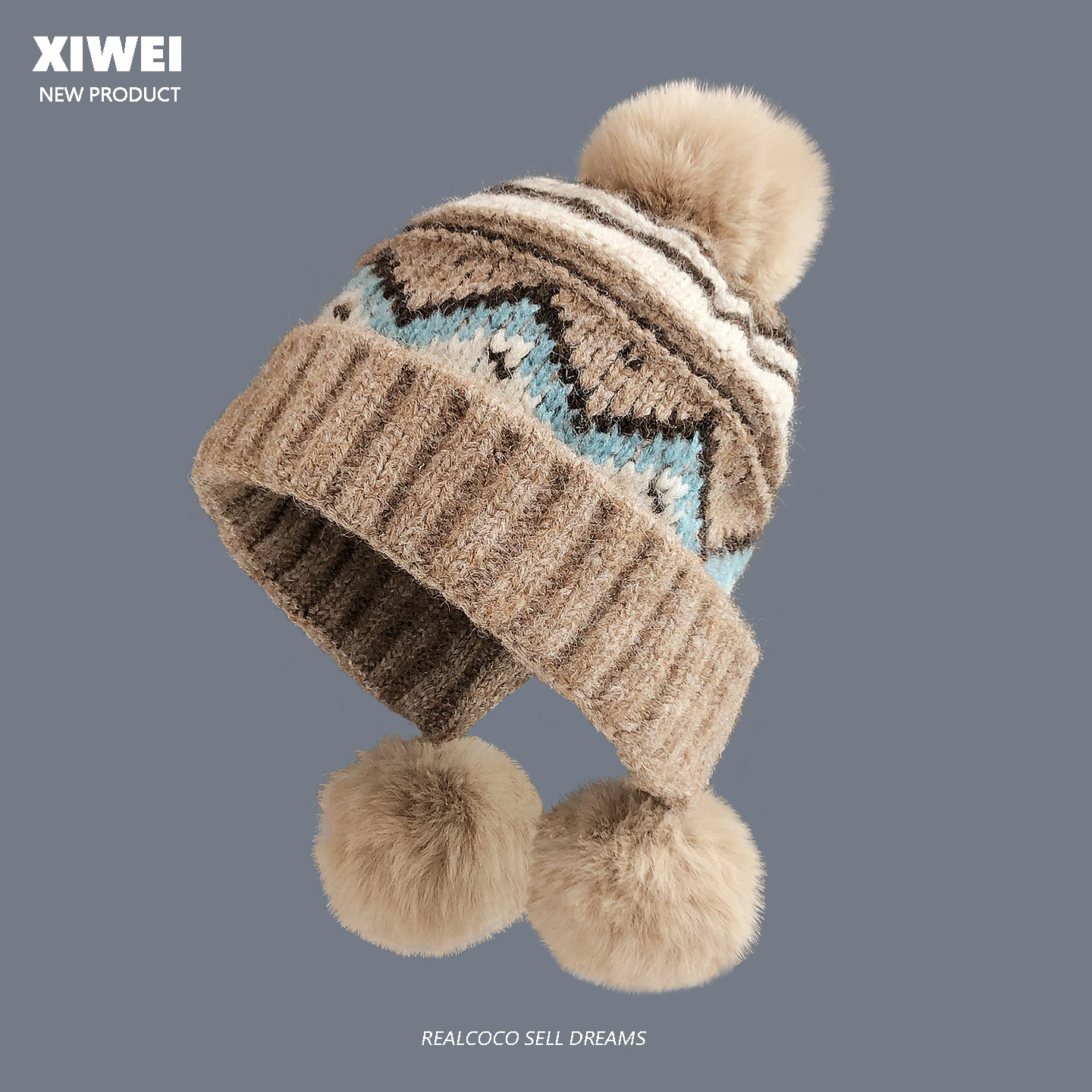 冬季复古毛线帽女加厚保暖护耳帽费尔岛风防寒可爱毛球针织雷锋帽,淘宝优惠券,粉丝福利购,淘宝优惠卷