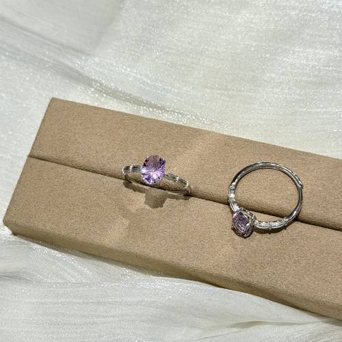 s925纯银天然紫水晶烟花切鸽子蛋戒指女轻奢小众设计高级感精致 - 图2