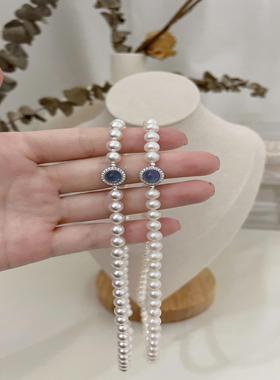 s925纯银海蓝宝天然淡水珍珠项链女气质高级感颈链小众设计轻奢