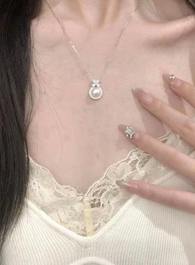 s925银天然淡水珍珠马眼花朵项链女轻奢小众高级感爆款锁骨链