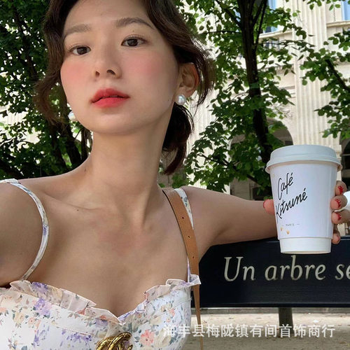 韩国fever同款珍珠耳钉s925纯银施家正圆强光珍珠耳环耳饰 - 图1