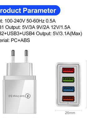 EU/US Plug USB Charger Quick Charge 3.0 For Phone Adapter fo