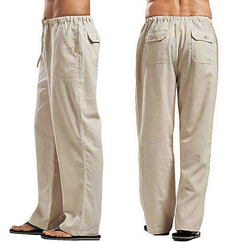 Men's Linen trousers Elastic Waists Loose Pants Fahion C - 图0