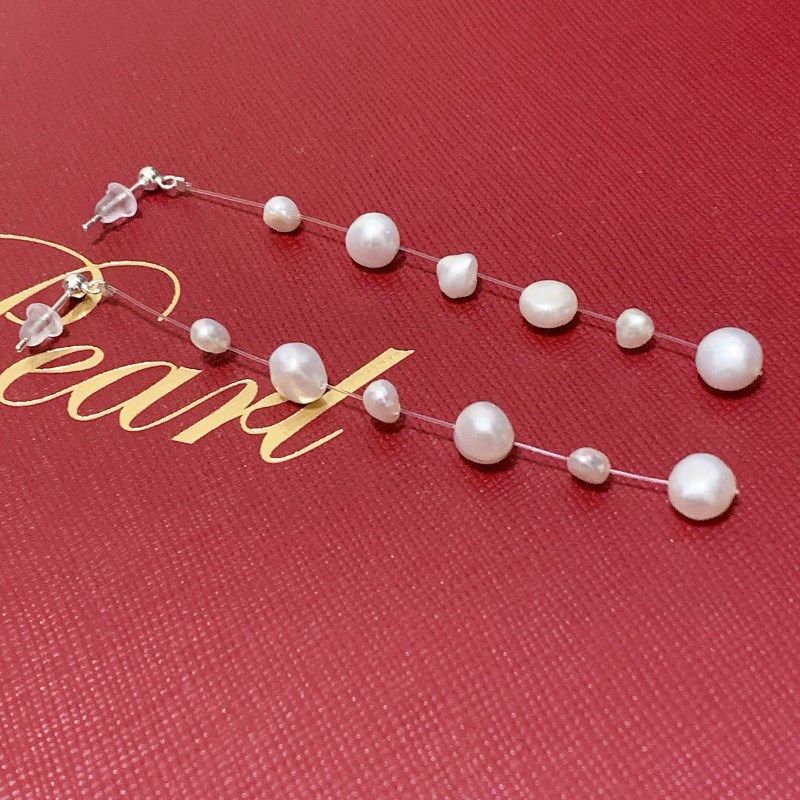 Long Baroque Pearl Earrings Real 925 Sterling Silver Tassel - 图1