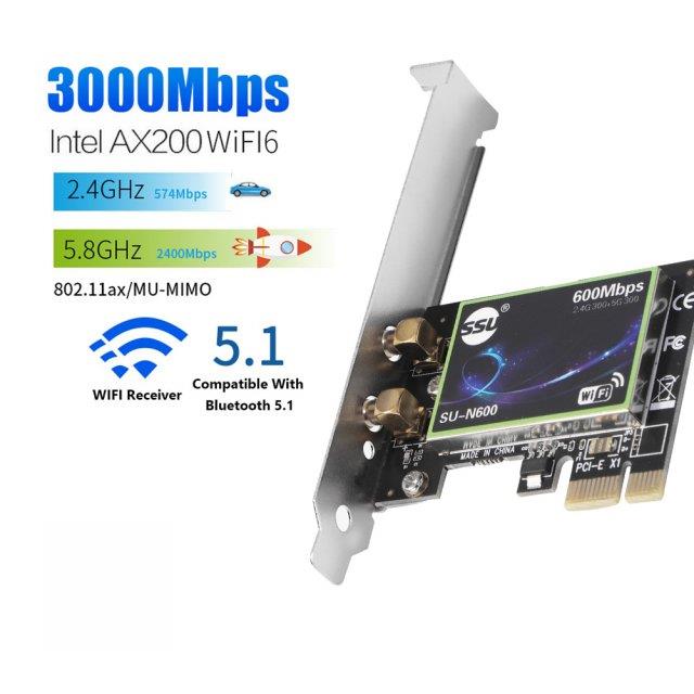 3000Ms WiFi 6 Intel AX200 PCIe Wireless Network Adapter Du