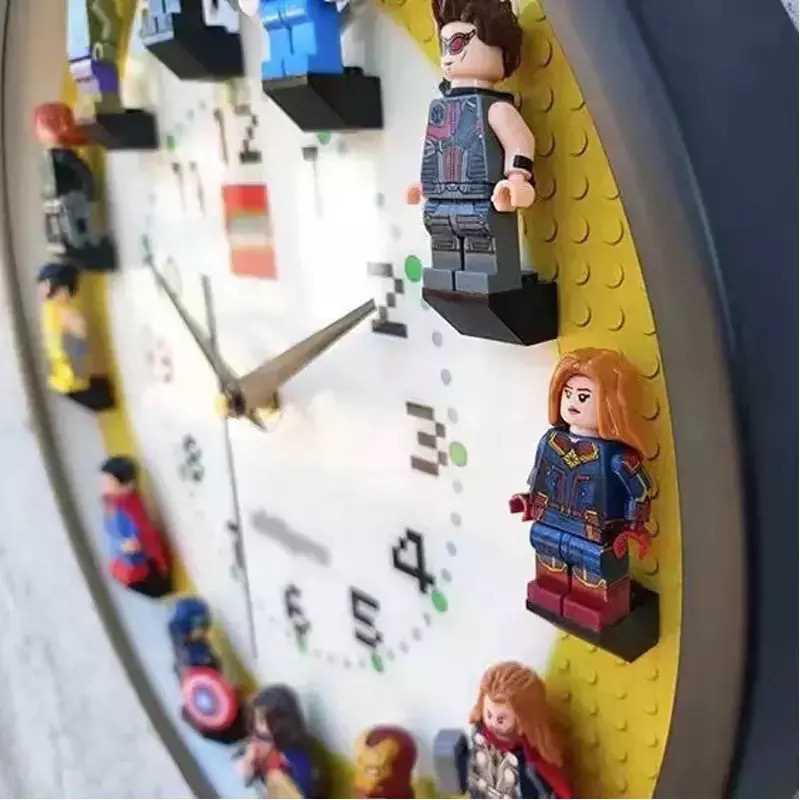 3D Building Blocks Wall Clock Superhero Wall Decorate Childr-图0