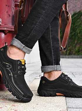 Men's Casual Shoes lace up Genuine Leather Men Shoes fas