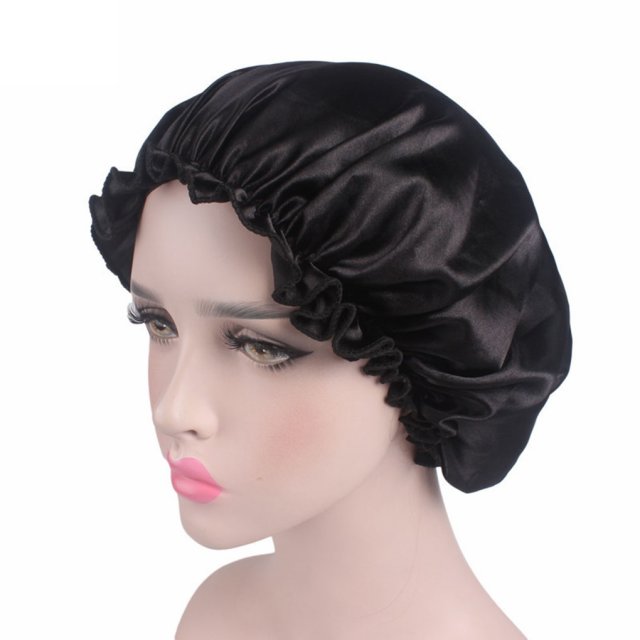 2 Pieces Adults Satin Nightcap Wide-brimmed Hair Loss Cap So - 图0