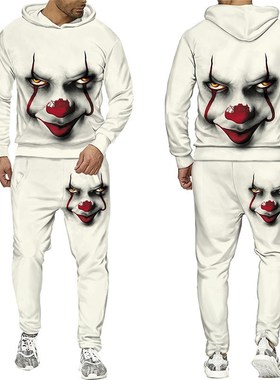Men's Hoodie, 3D evil clown pattern for Halloween, jogging p