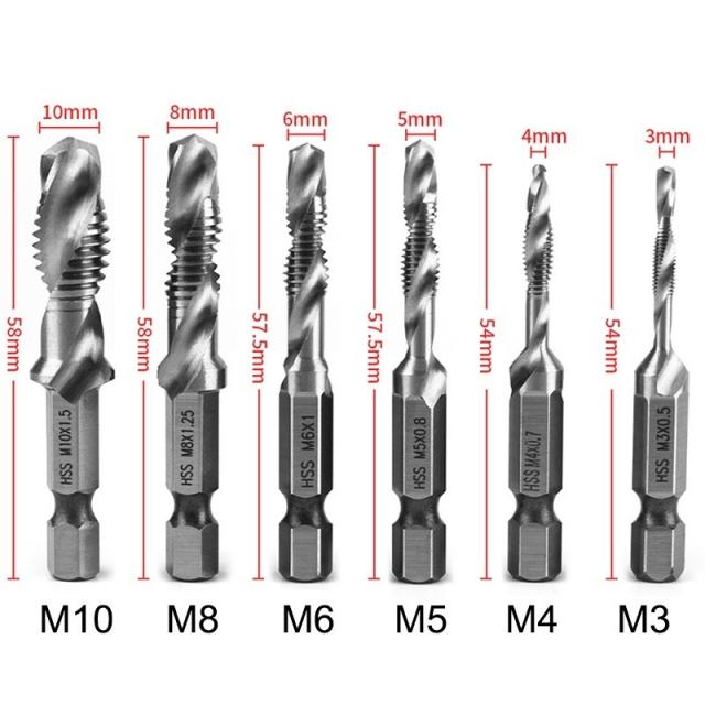 6pcs/set 1/4 Hex Shank Drill Bit HSS Screw Tap Drill Bits Si-图1