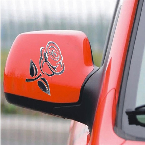 Fashion 3D Stereo Rose Car Rearview Mirror Stickers Gold Sil