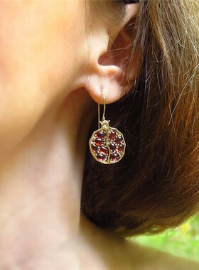 Boho Vintage Gold Color Fruit Pomegranate Drop Earrings For
