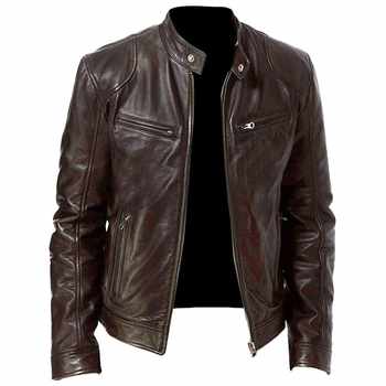 Motorcycle Jacket Mens Slim Fit Short-Coat Collar Jackets PU