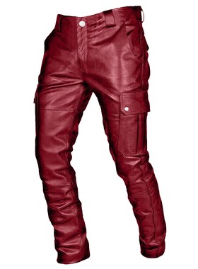 Men's Autumn Winter Leather Pants Punk Retro Goth Slim Casua