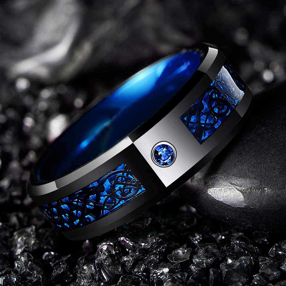 Fashion Men's 8mm Black Tungsten Wedding Celtic Dragon R - 图0