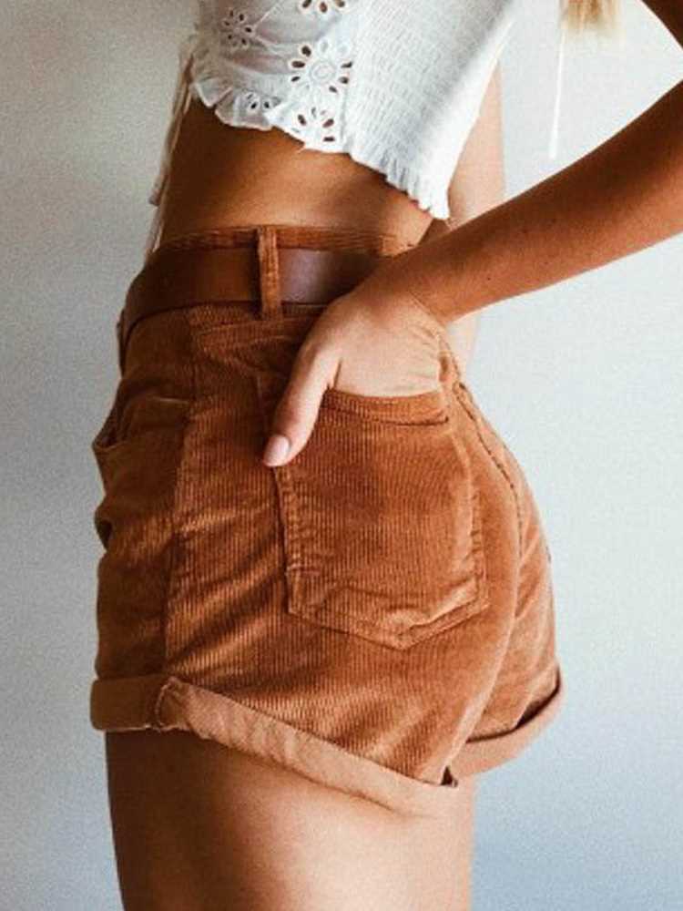 Vangull Elastic High Waist Corduroy Shorts Women Summer Crim - 图1