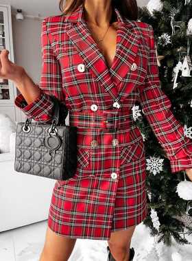 2021 New Women's Classic Houndstooth Loose Dress Lad