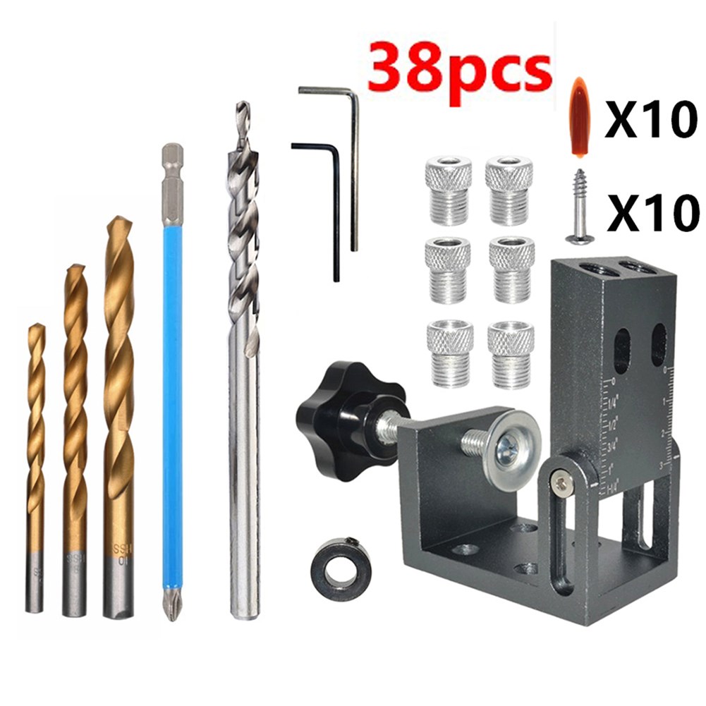 32/38/52 pcs Pocket Hole Jig Kit Angle Drill Guide Woodworki - 图0