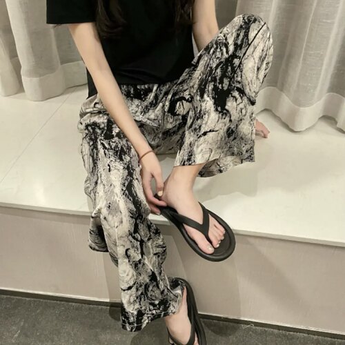 棉绸裤女士薄款人造棉阔腿裤网红爆款居家可外穿绵绸裤子加大码女 - 图2