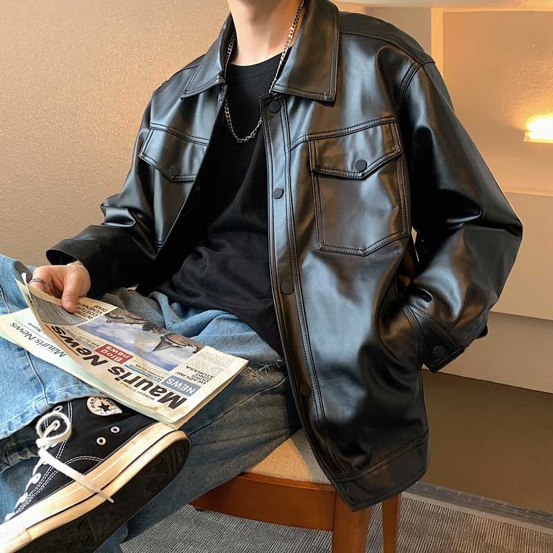 2020 Spring New Loose Soft Leather Jacket Single Breasted Ja - 图0