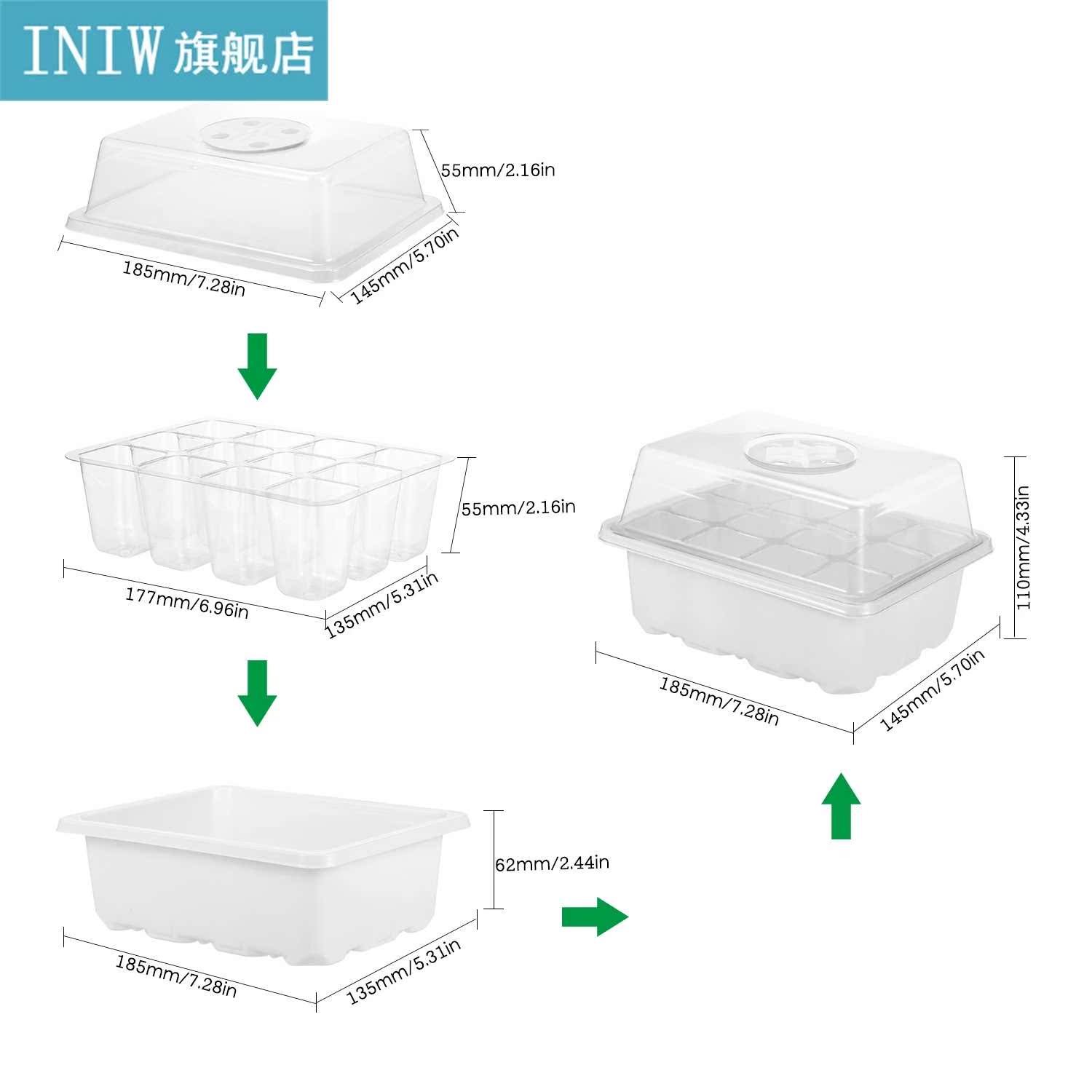 10 Pack Seed Starter Trays 12-Cell Seedling Box with Humidit - 图0