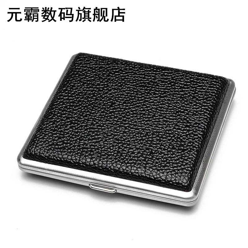 Black Leather Cigarette Cigar Pocket-Box Case Metal Frame To - 图0